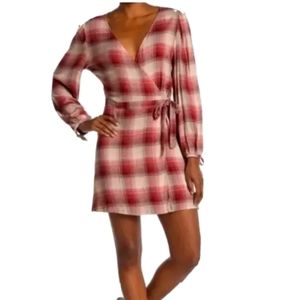 NWT Melrose & Market Red Rust Plaid Wrap Dress